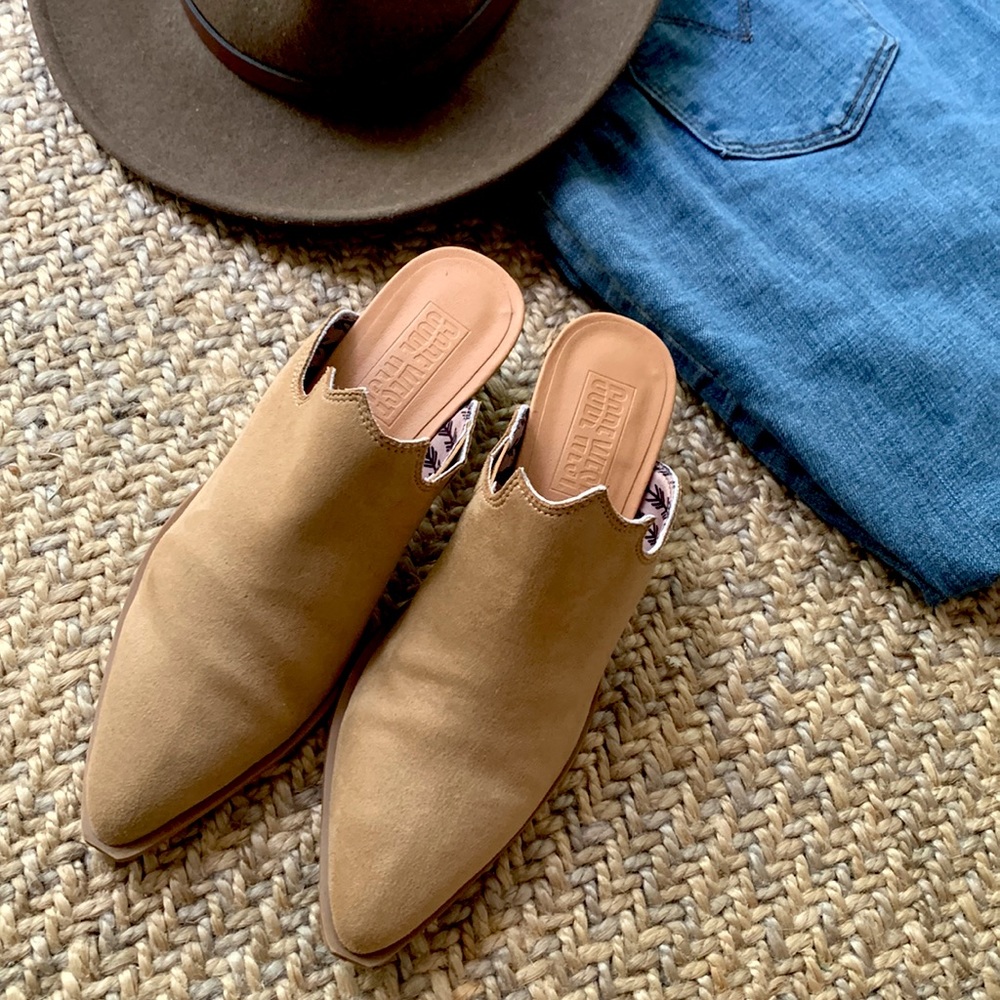 Tan Heeled Mule, Slip on Bootie, Cropped Cowgirl Boot Mule, Western Boot